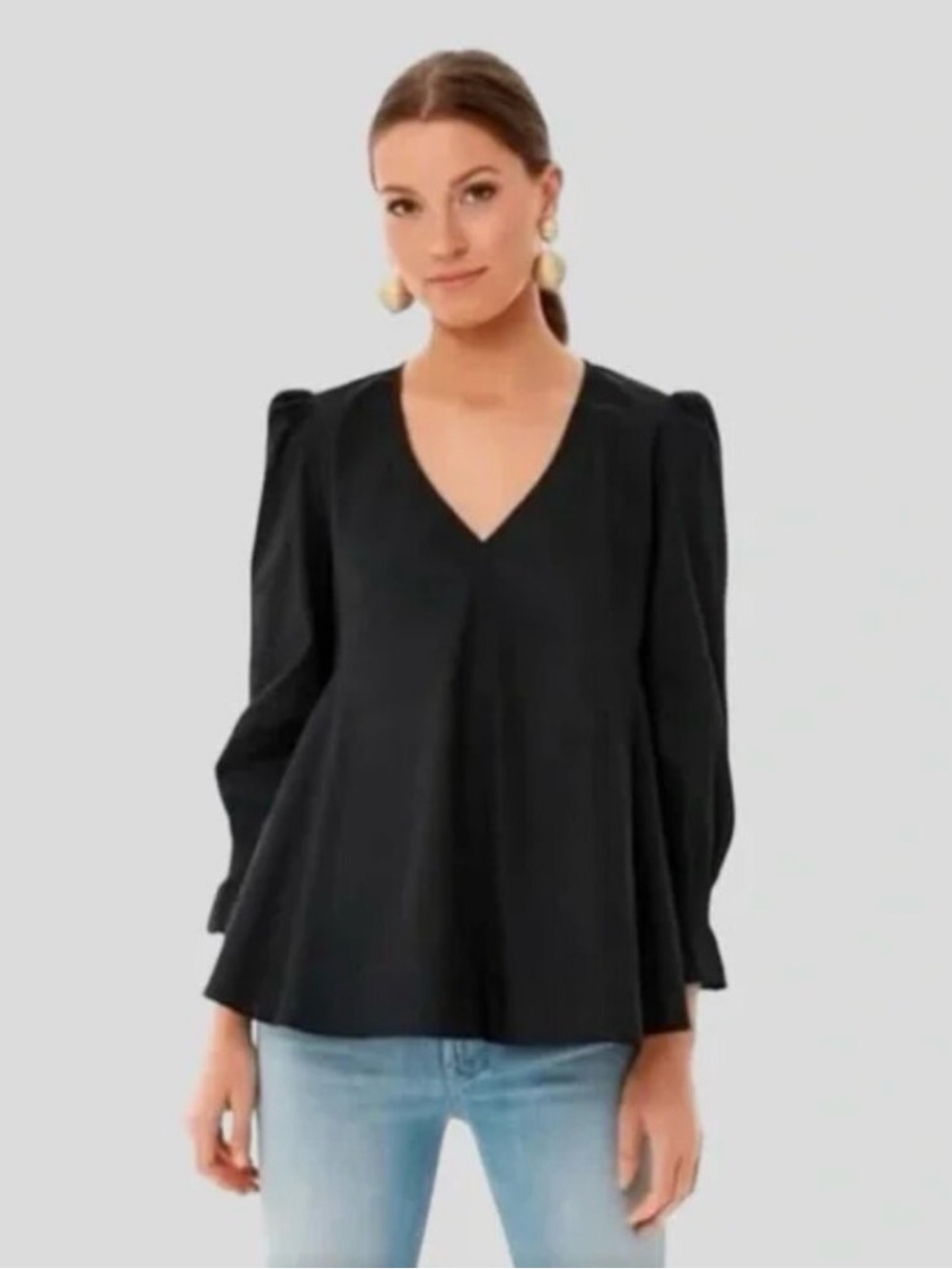 Tuckernuck Black V-Neck Puff Shoulder Blouse